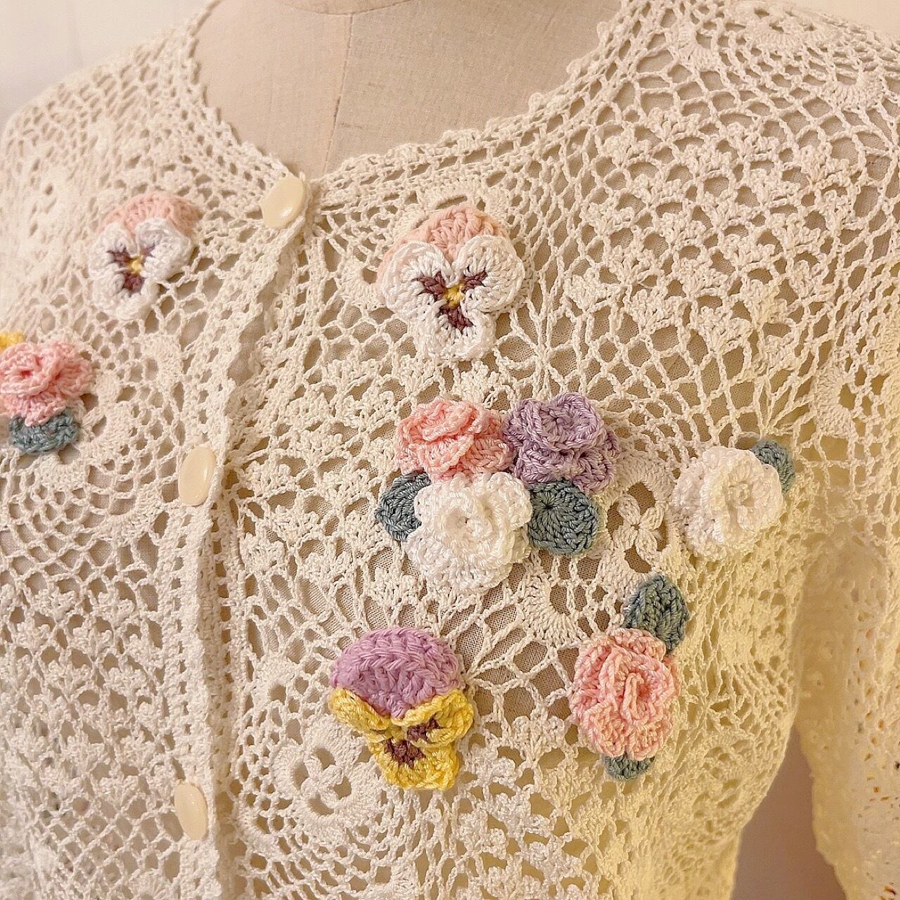 remake : flower fall crochet knit cardigan