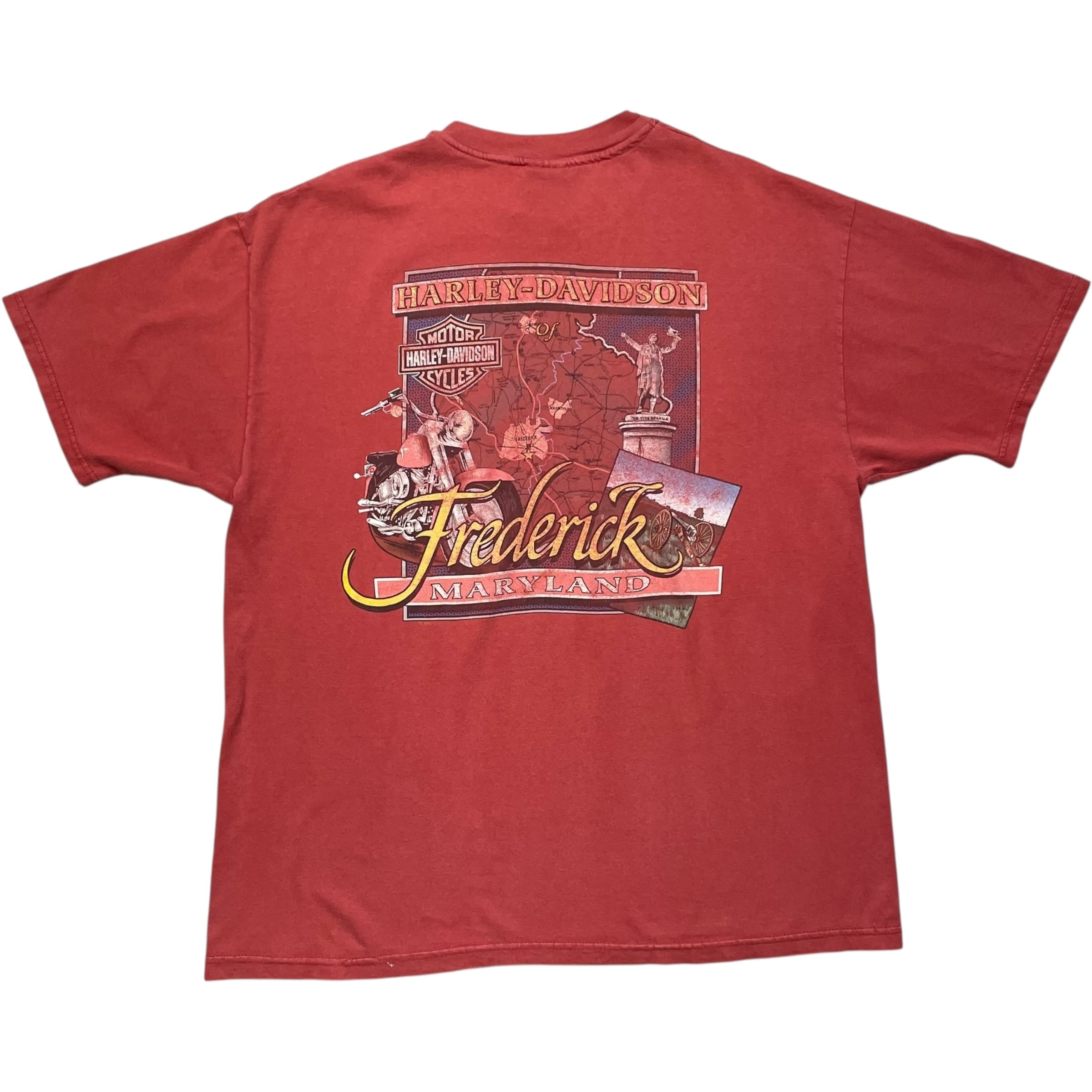 《XL》Harley-Davidson ハーレーダビッドソン Tシャツ 両面プリント Frederick レッド USA製 no.8556