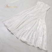 【美品 フラダンス衣装】ホワイト BLUE HEAVEN COMPANY ブルーヘブンカンパニー ワンピース ドレス 花柄 白 光沢 ハワイアン
