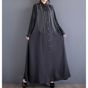 ラインストーン装飾 マキシ丈シャツワンピース 00048