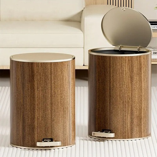 円形 ゴミ箱 蓋付き ９L 踏み込み式 プッシュ式 幅22cm 木目調 プラスチック 軽量 おしゃれ 北欧