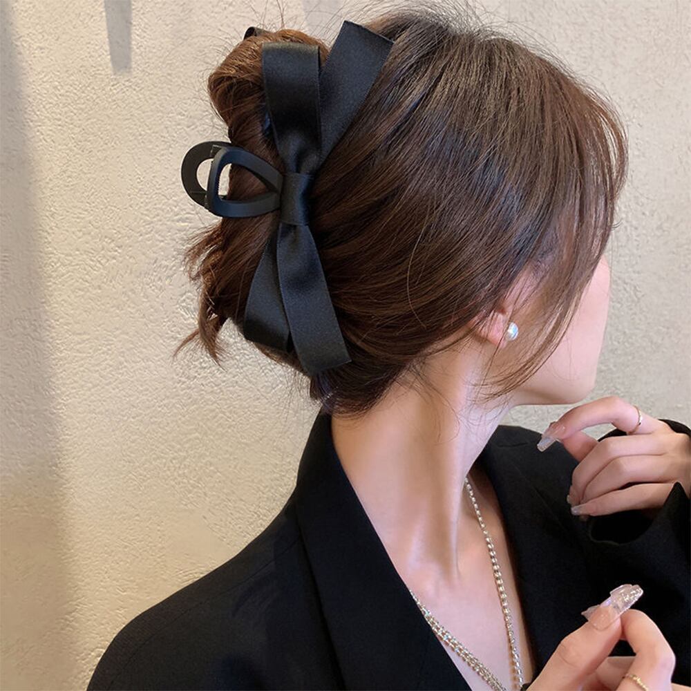 ヘアクリップ バンスクリップ リボン 黒 レディース ヘアアクセサリー 大人 まとめ髪 お洒落 HYM Store ヘアクリップ レディースアイテム ヘアアレンジ ヘアアクセサリー 黒 リボン
