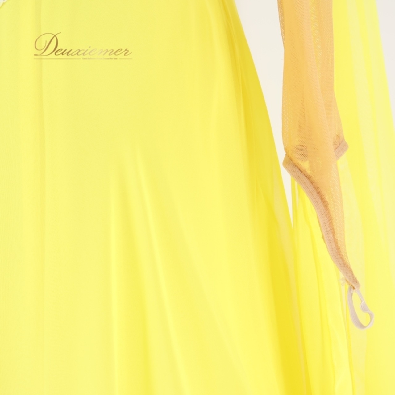 社交ダンス 衣装 スタンダードドレス ワンピース ドレス ソレリ SORELI 日本製 黄色 フロート レース 光沢 艶 パーティドレス パーティ 発表会 無地 ホログラム イエロー系 フェス コスチューム 競技用 舞台衣装 柔らかい フリル 大人 女性用 ステージ用 ゴージャス キラキラ シンプル 美しい フェミニン