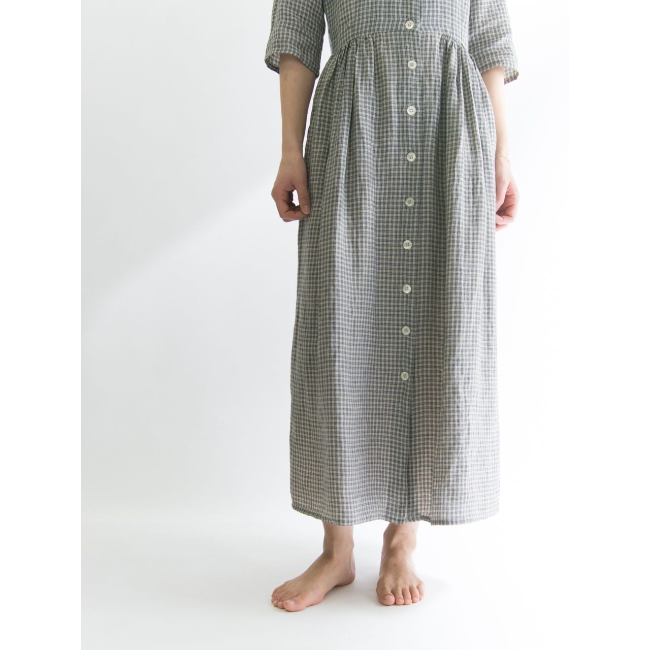 ASPESI BASIC】Made in Italy 100% linen check long dress ASPESI BASIC】Made in Italy 100% linen check long dress