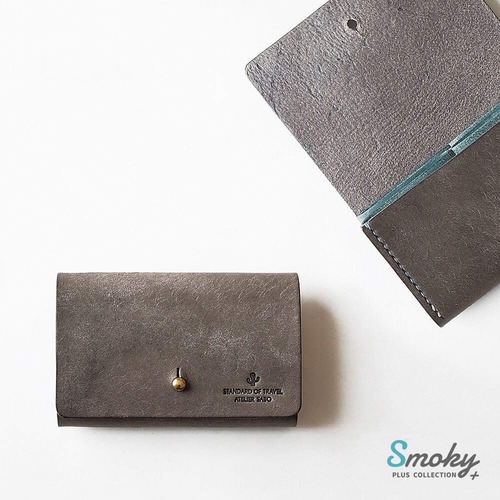 【限定色】大きく開く3ポケット名刺入れ【グレー×くすみブルー】Smoky+（在庫あり）