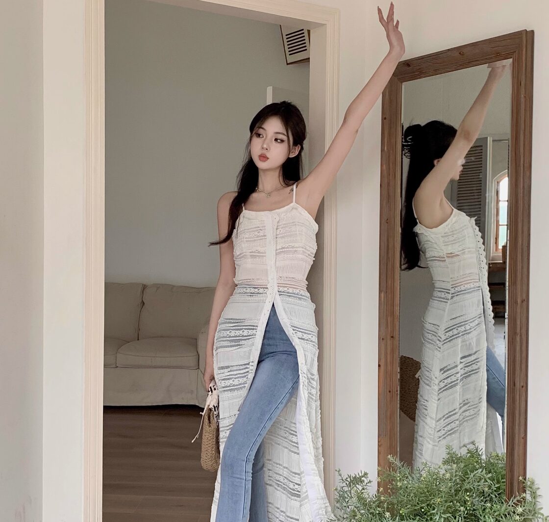 ワンピース キャミソールワンピ ボタン かぎ編み レース ロング