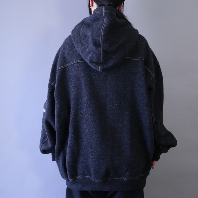 stitch and sleeve pocket design over silhouette sweat parka