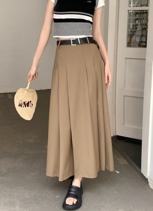 春夏新作 ボトムス 女 レディース ハイウエスト ベルト付け ロングスカート 台型スカート S-XL