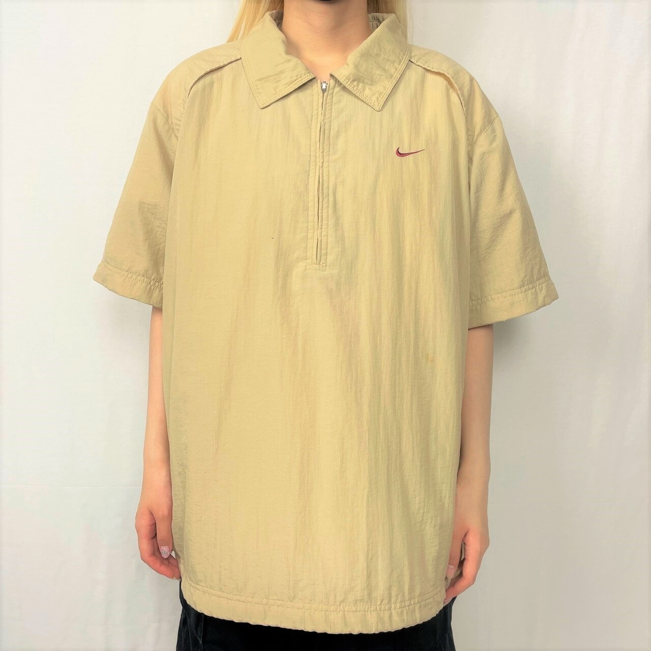 00年代 NIKE ナイキ スモールスウォッシュ 半袖 ハーフジップ プル 