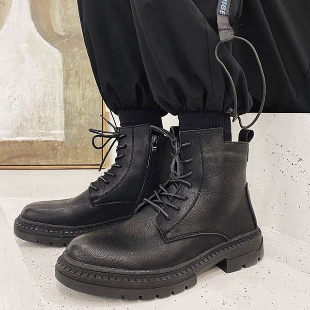 牛革　ミリタリーブーツ 黒 レザー ハイカット 8 ブーツ メンズ ミリタリーブーツ ジャングルブーツ コンバット