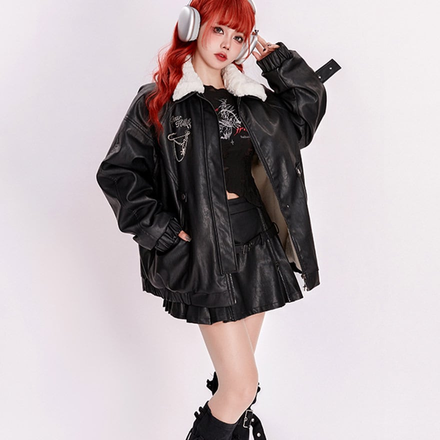 サブカル 服 地雷系 通販 ファッション ゴスロリ ミニスカート レザースカート プリーツ パンク PUレザー 暗黒系 ダークゴシック