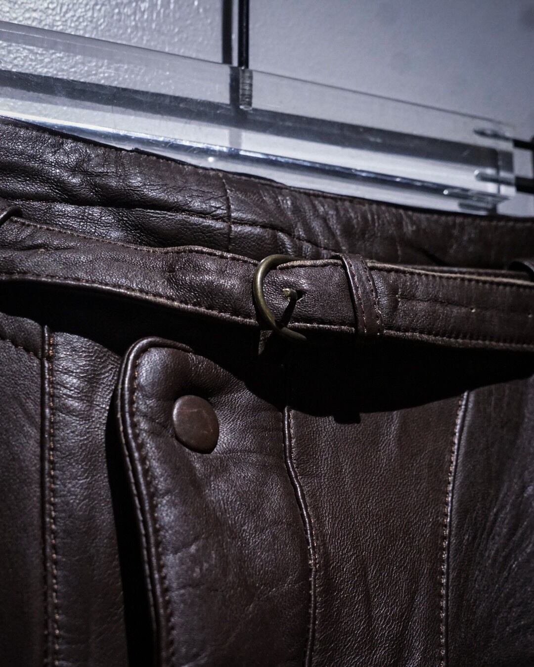 add (C) vintage】80's Euro Vintage Motorcycle Detail Brown Leather