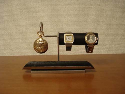 腕時計スタンド 腕時計スタンド おしゃれ　腕時計スタンド 高級　腕時計スタンド かわいい　ウオッチスタンド　ブラック2本掛け腕時計、懐中時計スタンド　ロングトレイ付き　N12420