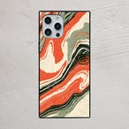 受注生産 iPhoneケース 赤とグリーンの流線マーブル｜紙マーブリング MARB036C