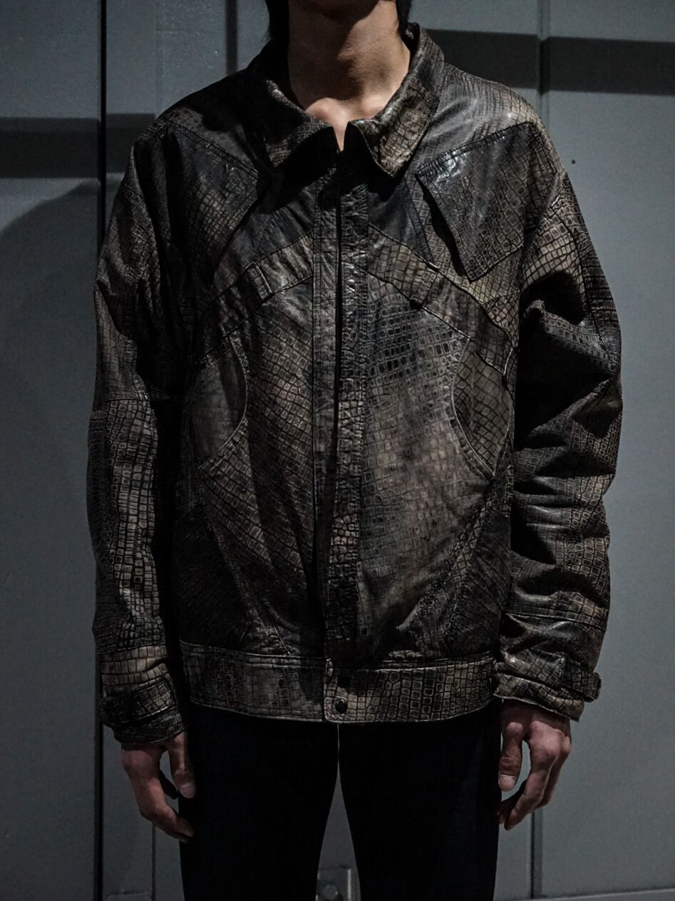 add (C) vintage】Crocodile Pattern Patchwork Design Vintage Brown 