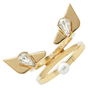 フェンディ バグズアイ モンスター リング 指輪 #S ゴールド メッキ フェイクパール レディース FENDI 【中古】