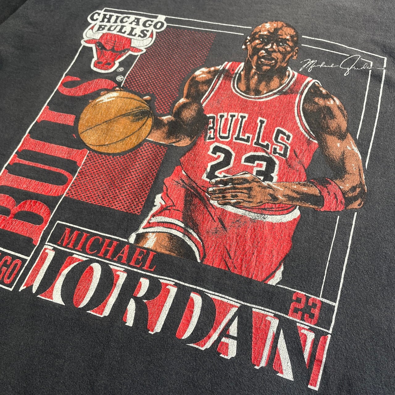 90年代 JAGGLE NBA CHICAGOBULLS シカゴブルズ MICHAEL JORDAN マイケルジョーダン プリントTシャツ USA製 メンズL ヴィンテージ /eaa360874