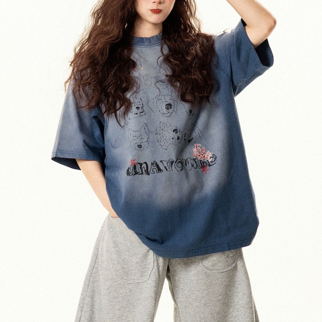 ドッグスケッチグラフィティプリントTシャツ 1col R02259