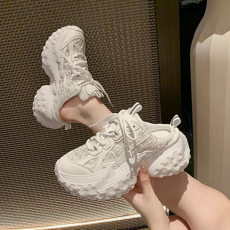 厚底スニーカー レディース スリッポン 韓国風 シルバー ホワイト 歩き