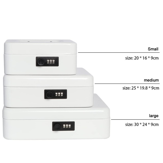 Lysmics 金庫 手提げ金庫 ダイヤル式 貯金箱 ミニ金庫 収納ボックス 家庭用 防犯 事務用品 (ホワイト, S)