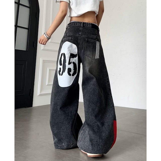 オーバルグラフィックダメージライクカーブデニムパンツ 2col R02531