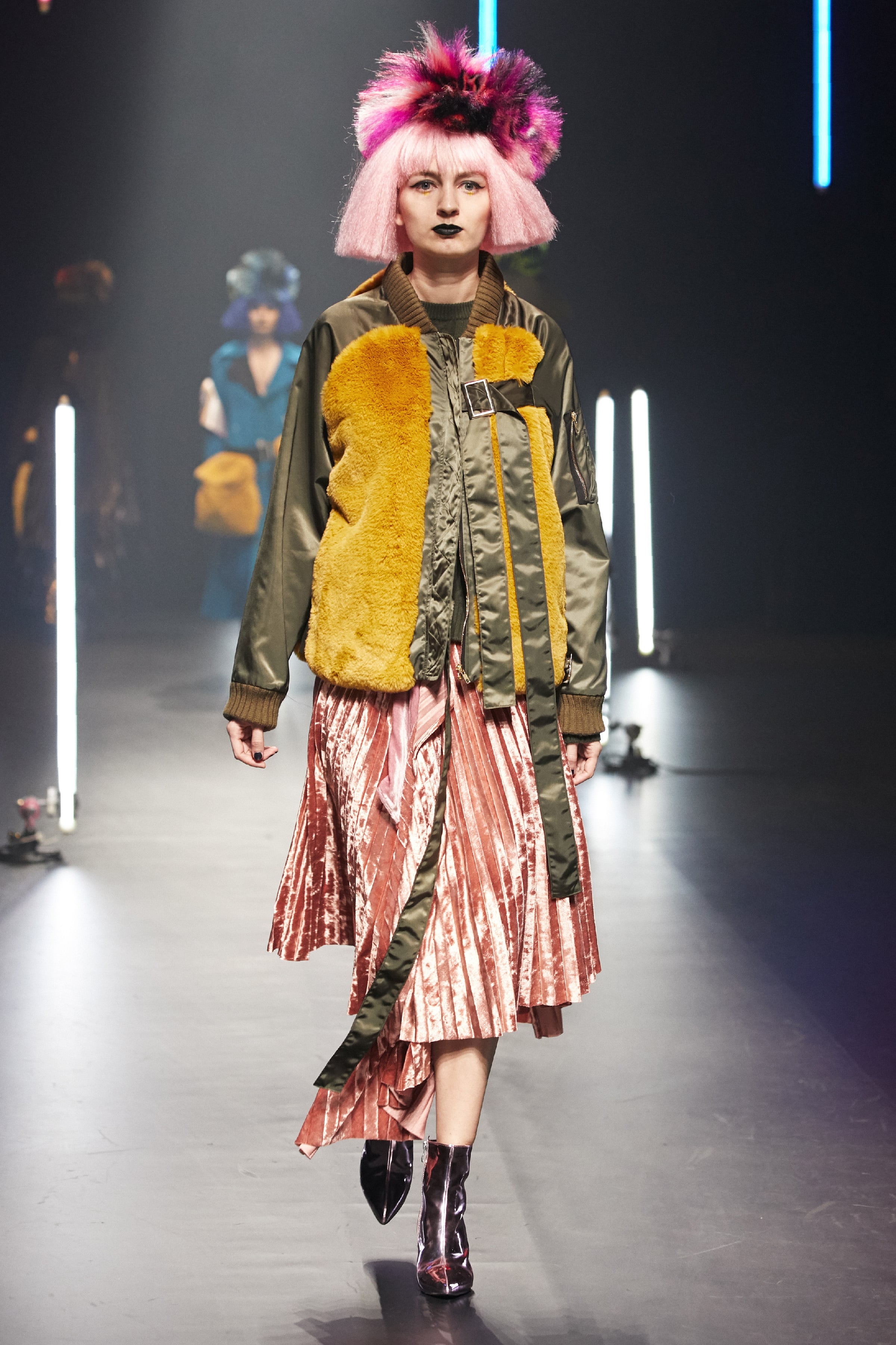 ECO FUR BODY PANEL BOMBER JACKET