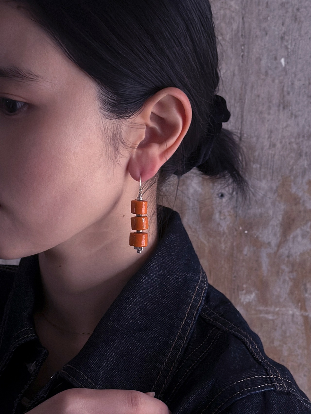 tay Original/Vintage Naga & Karen silver beads earring (Orange)