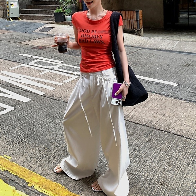 ドローストリングポケットワイドレッグパンツ［S-L］