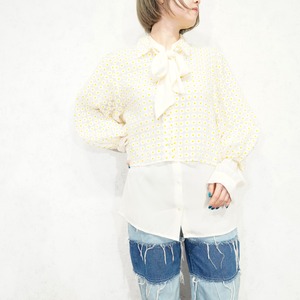 *SPECIAL ITEM* USA VINTAGE SUN FLOWER PATTERNED SHORT LENGTH SHEER SHIET/アメリカ古着ひまわり柄ショート丈シアーシャツ