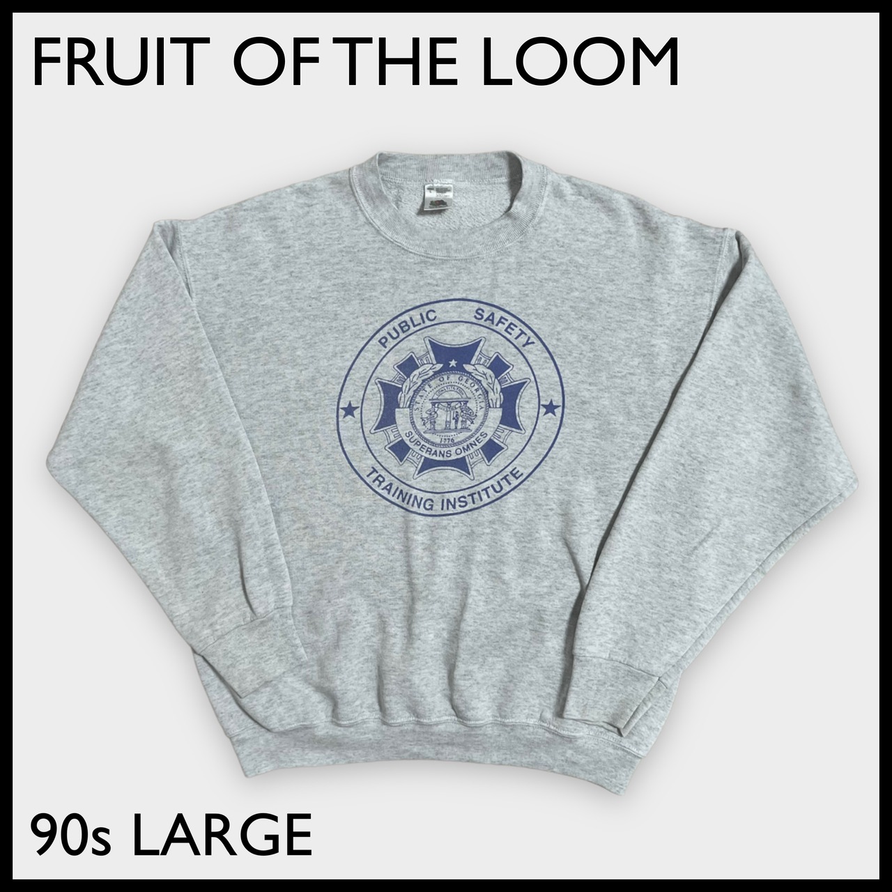 【FRUIT OF THE LOOM】90s USA製 ジョージア州 公安 public safety training institute プリント スウェット トレーナー プルオーバー L グレー US古着