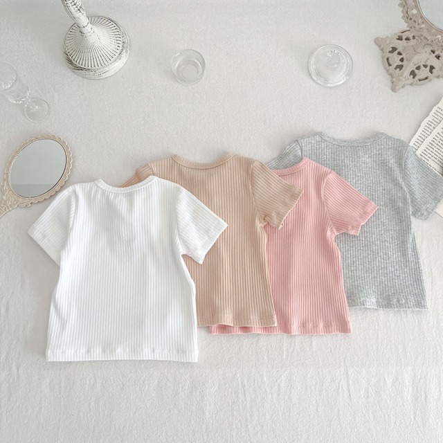 【BABY】ベーシック2ボタンリブ半袖クルーネックTシャツ - 13
