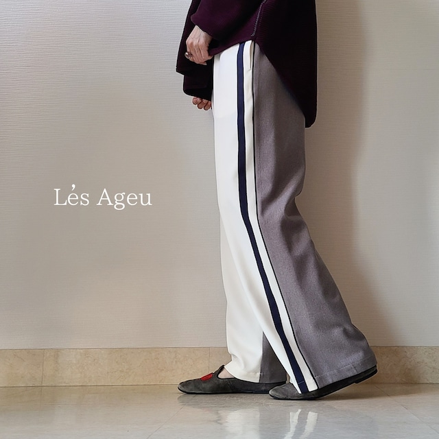 【Les Ageu】サイドライン配色ワイドパンツ(R-3507)