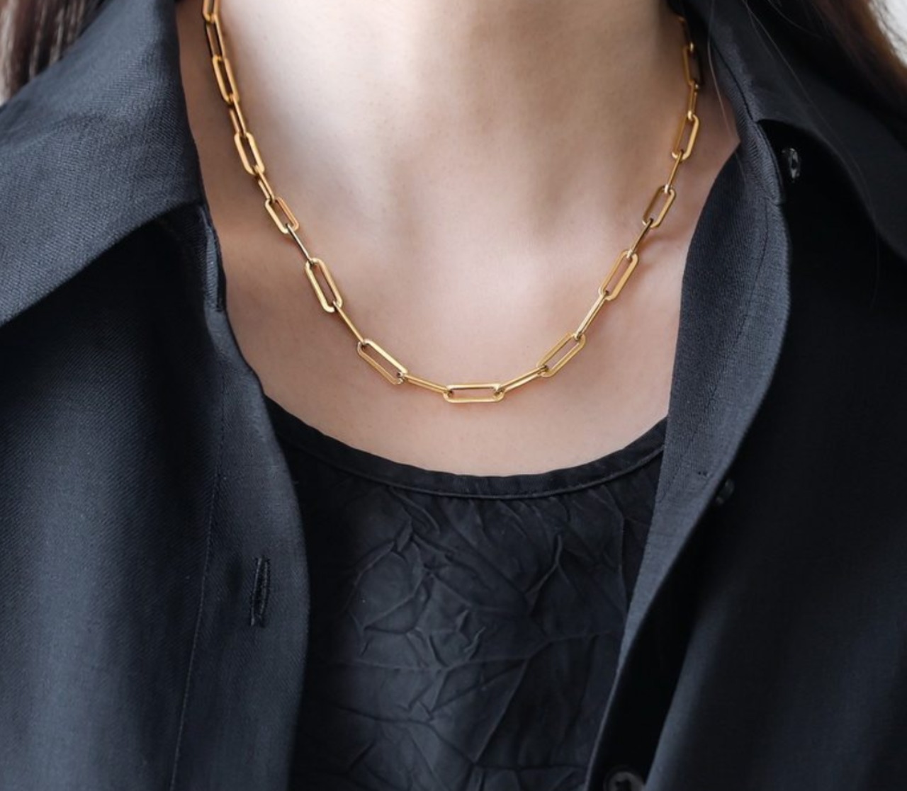 太チェーンロングネックレス（チタンベース／18Kゴールドメッキ仕上げ）