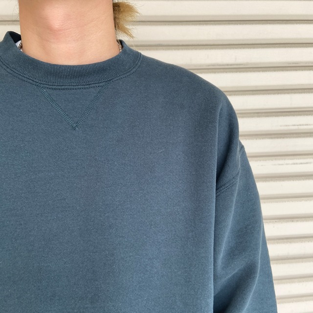 90s USA製　RUSSELL 前Vブランクスウェット　無地　深緑　XL