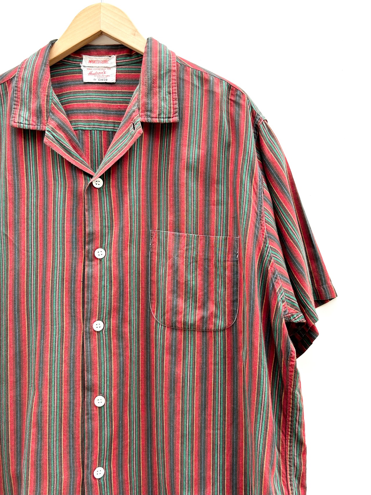 60s Hudson "DOUBLE NAME" S/S OPEN COLLAR SHIRT Size XL