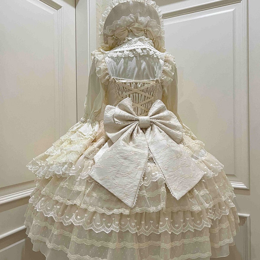 甘ロリ 夢かわいい ふわふわ ドレス バックリボン レース 姫袖