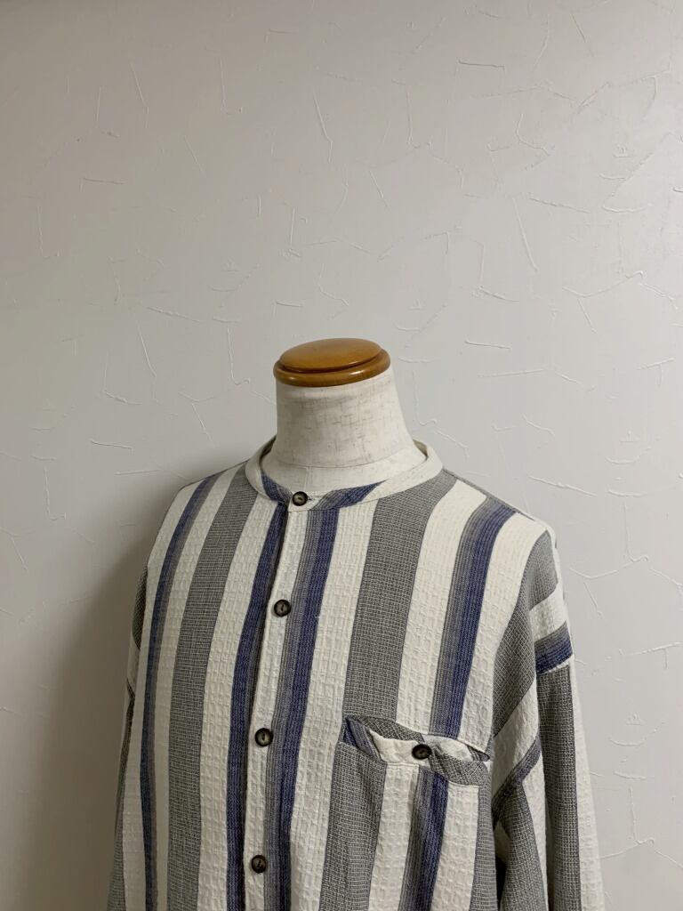 1990's Woven Stripe Pattern No Collar Shirt