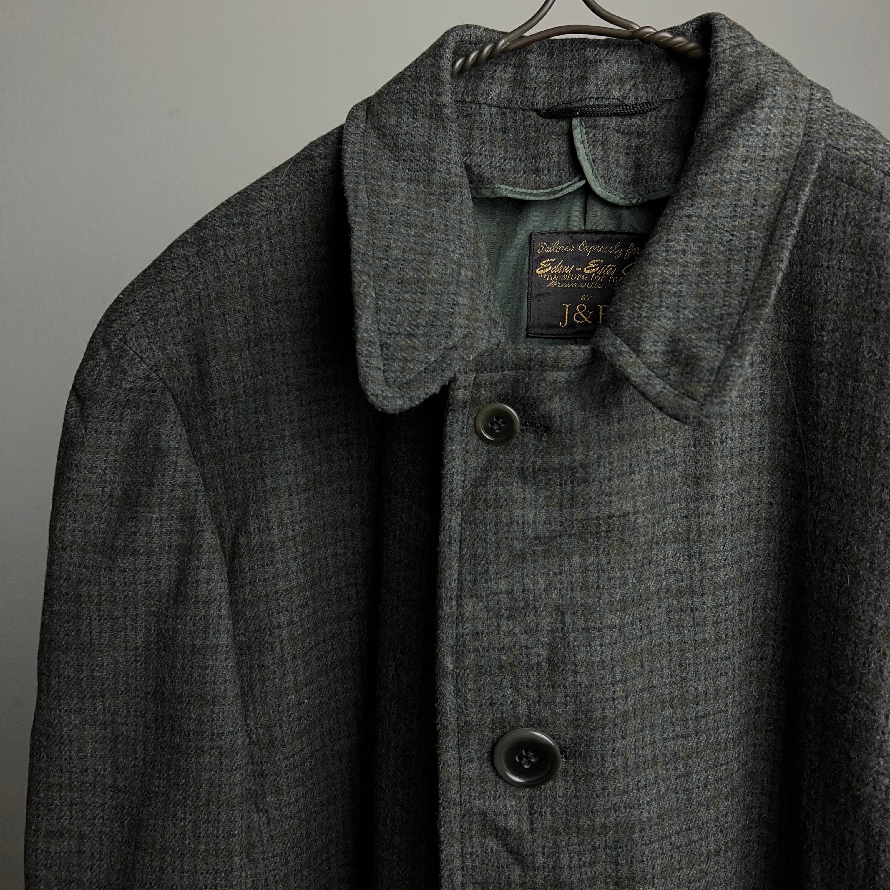 50's~60's J&F PLAID WOOL COAT 50年代 60年代 チェスターコート ステンカラーコート ウールコート  チェック柄【1000A301】【送料無料】