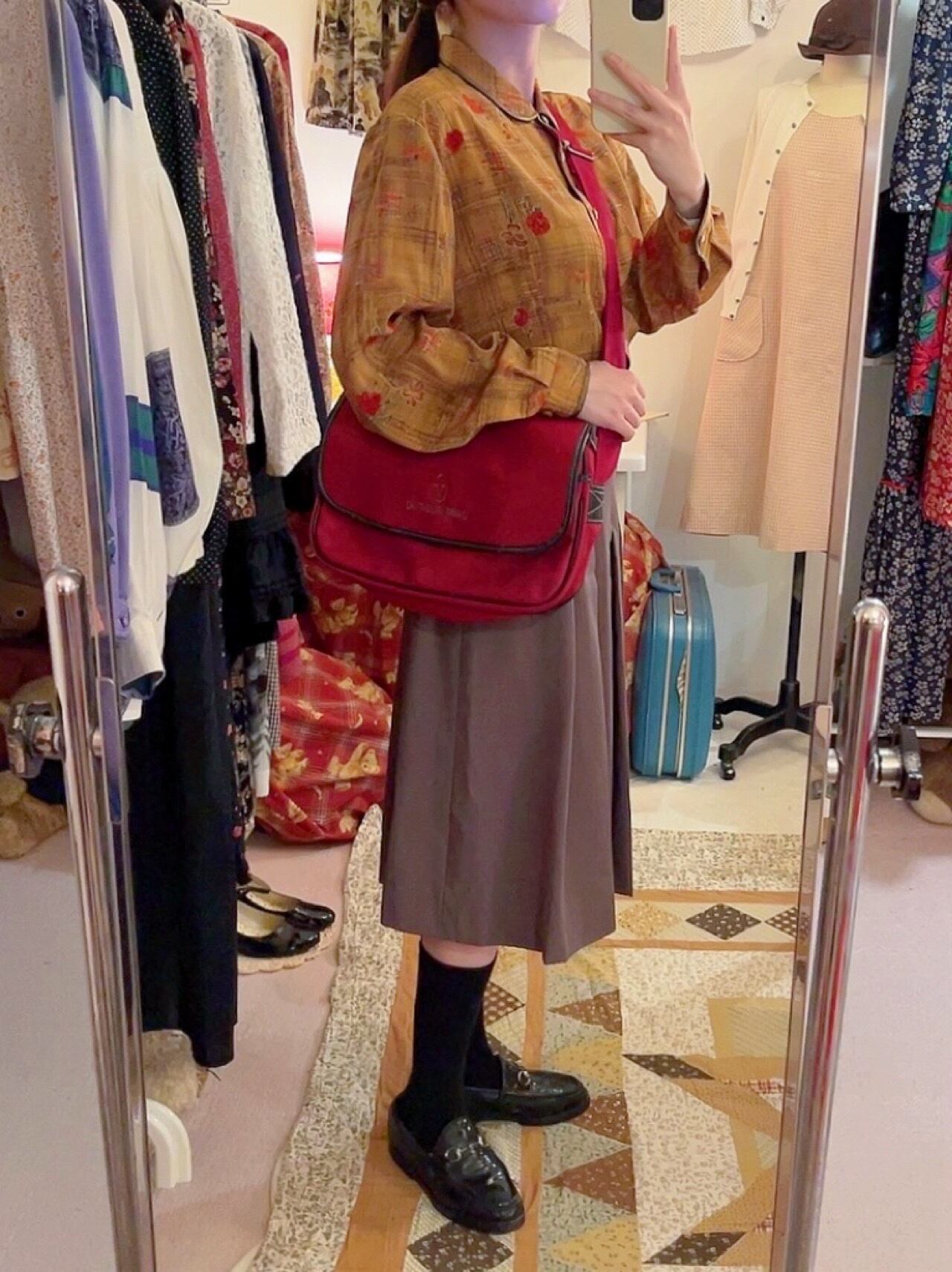 flower check blouse