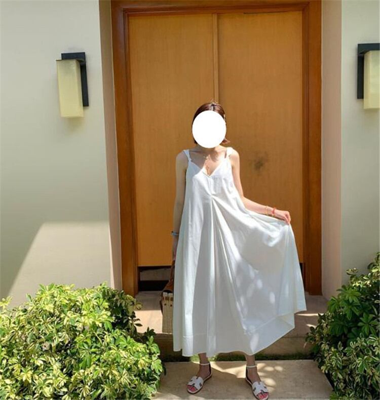 韓国ファッション 袖なし ワンビース 中・長セクション キャミ・ベアワンビス Vネック