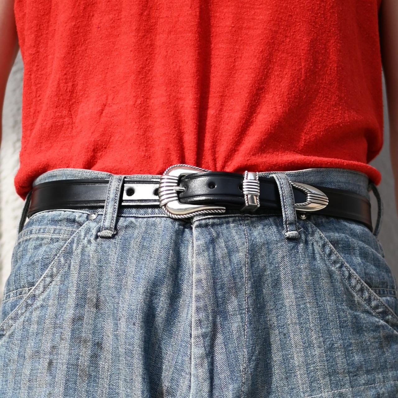 TORY LEATHER / 1 inch "3 -Piece Silver Buckle Belt(OAKBARK/NICKEL)