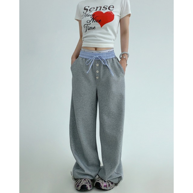 button design waist collar sweatpants　ボタンデザインウエストカラースウェットパンツ　J1143