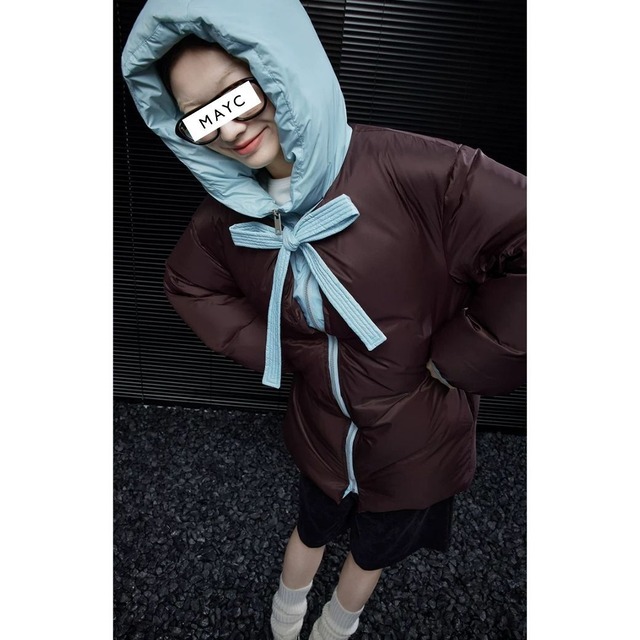 Red-Brown Color Hooded Down Jacket
