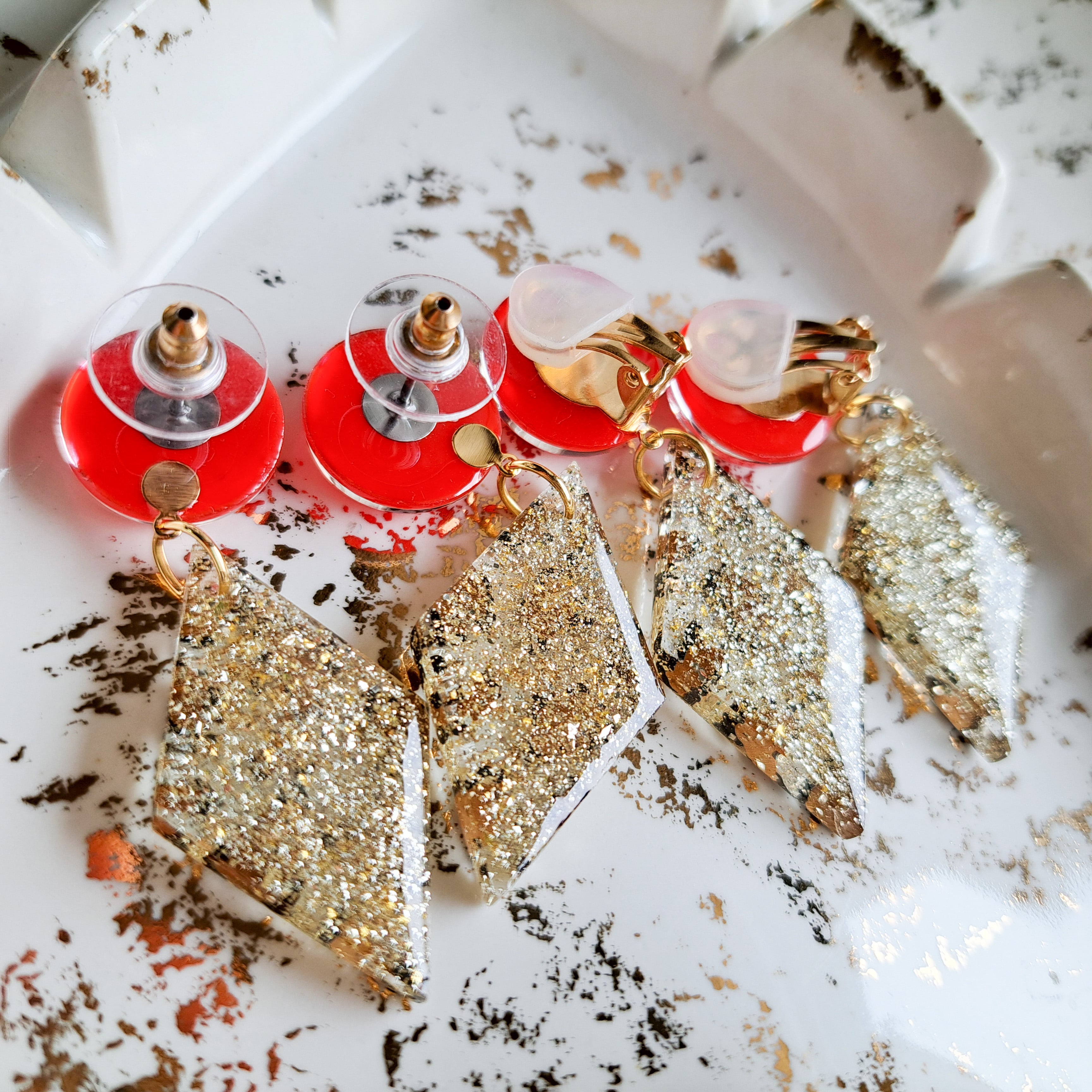 レオパードダイヤピアス・イヤリング【レッド】ヒョウ柄ピアス 豹柄