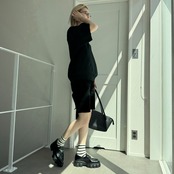 襟付半袖シャツknit/ブラック