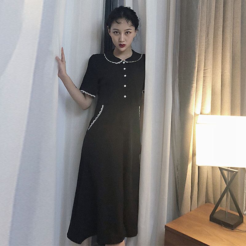 ブラックヘップバーンスタイルのスカート夏レトロウエストレース妖精美しいベルフラワードレスハイウエストミディスカート女性 YY-ファッション15133959228