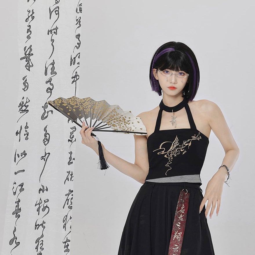 チャイナ風服 キャミソール アクセサリー付き ホルターネック 卿棠