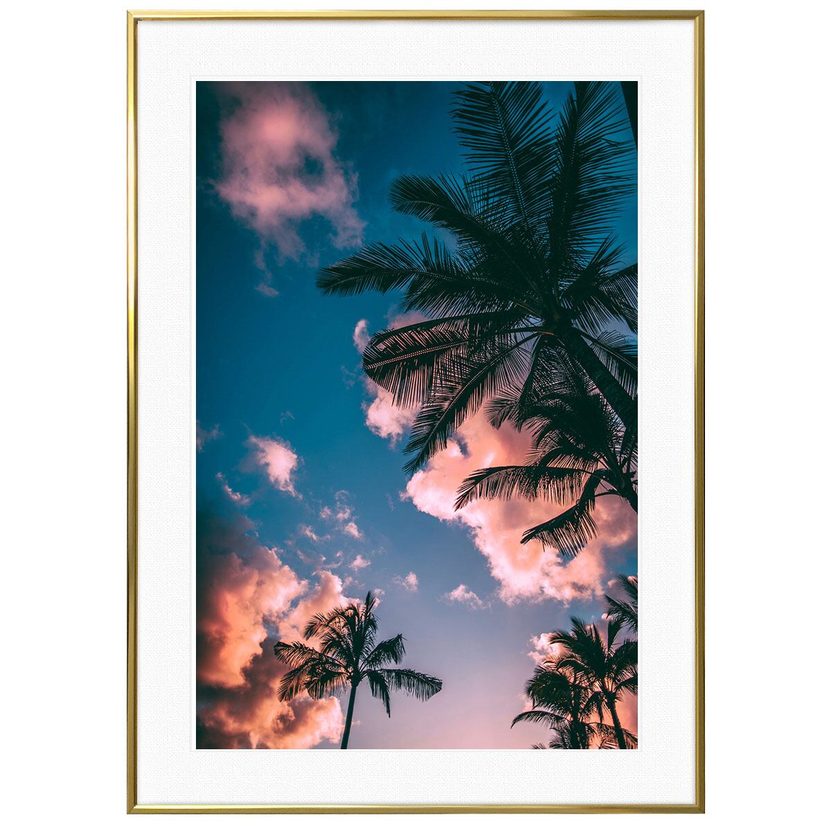 夕日写真 ヤシの木 夕暮れの空と インテリアアートポスター額装 AS0410