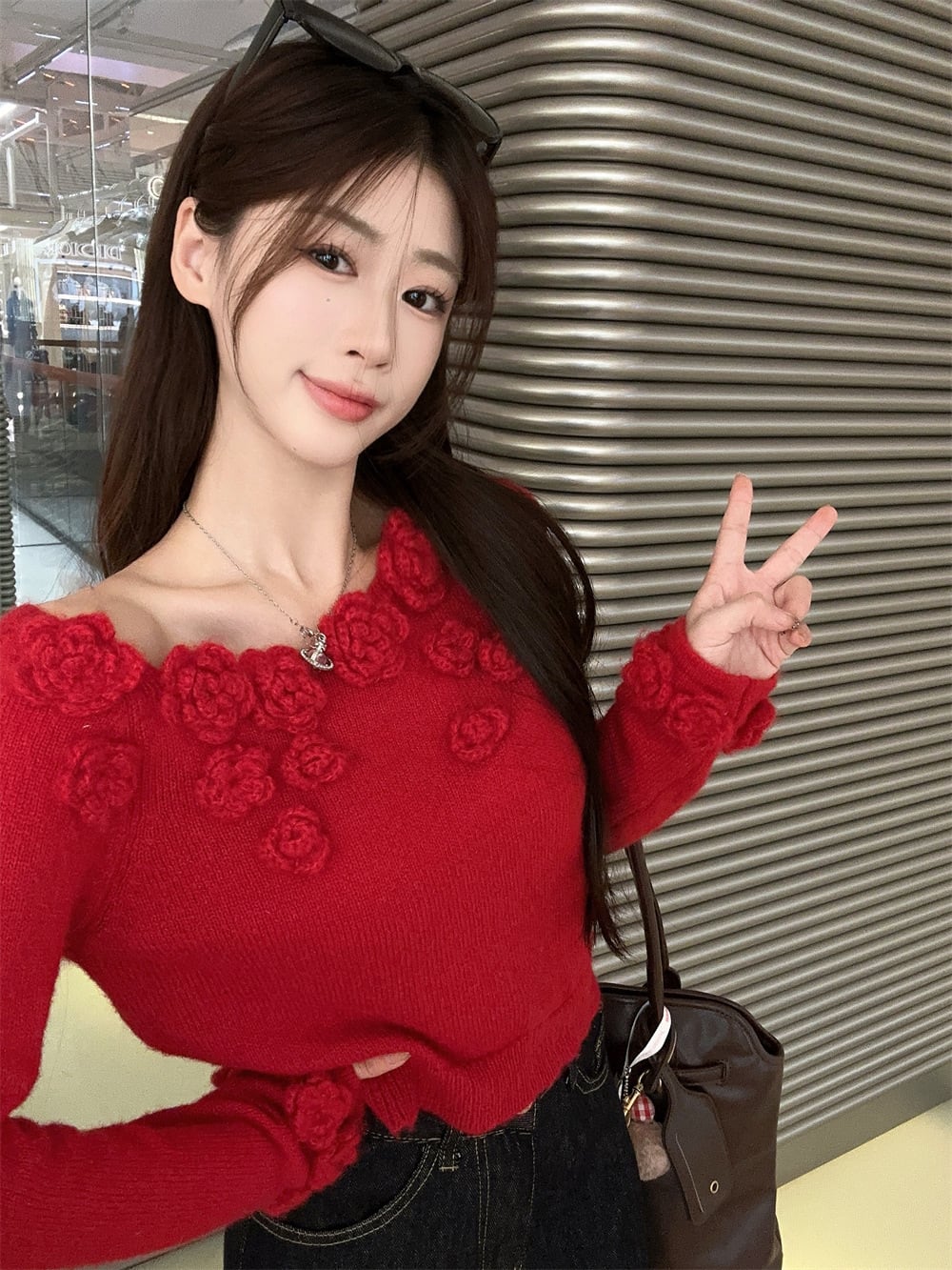 tops】フラワーモチーフニットセーター M26116 | nanastyle