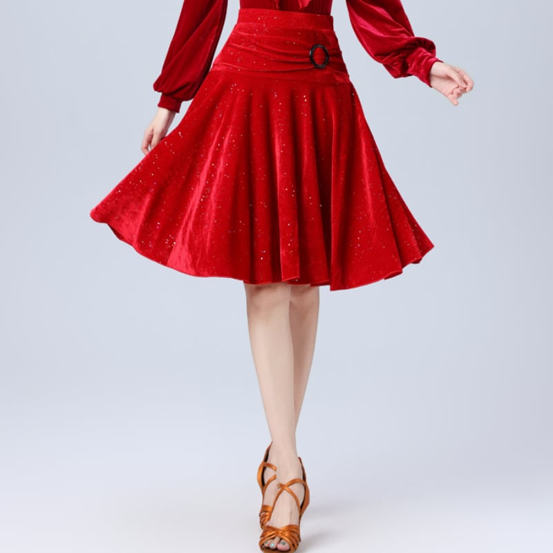 ベルベット フリル ミモレ ダンススカート ds1205